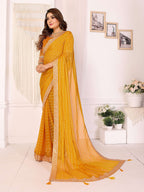 Vedant Vastram Georgette Embroidered & Sequin work Bollywood Fancy Saree - Mustard