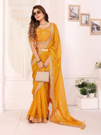 Vedant Vastram Georgette Embroidered & Sequin work Bollywood Fancy Saree - Mustard
