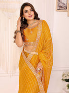 Vedant Vastram Georgette Embroidered & Sequin work Bollywood Fancy Saree - Mustard