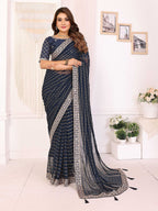 Vedant Vastram Georgette Embroidered & Sequin work Bollywood Fancy Saree - Navy Blue