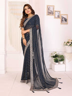 Vedant Vastram Georgette Embroidered & Sequin work Bollywood Fancy Saree - Navy Blue