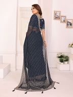 Vedant Vastram Georgette Embroidered & Sequin work Bollywood Fancy Saree - Navy Blue