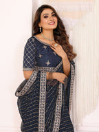 Vedant Vastram Georgette Embroidered & Sequin work Bollywood Fancy Saree - Navy Blue