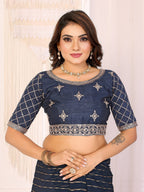 Vedant Vastram Georgette Embroidered & Sequin work Bollywood Fancy Saree - Navy Blue