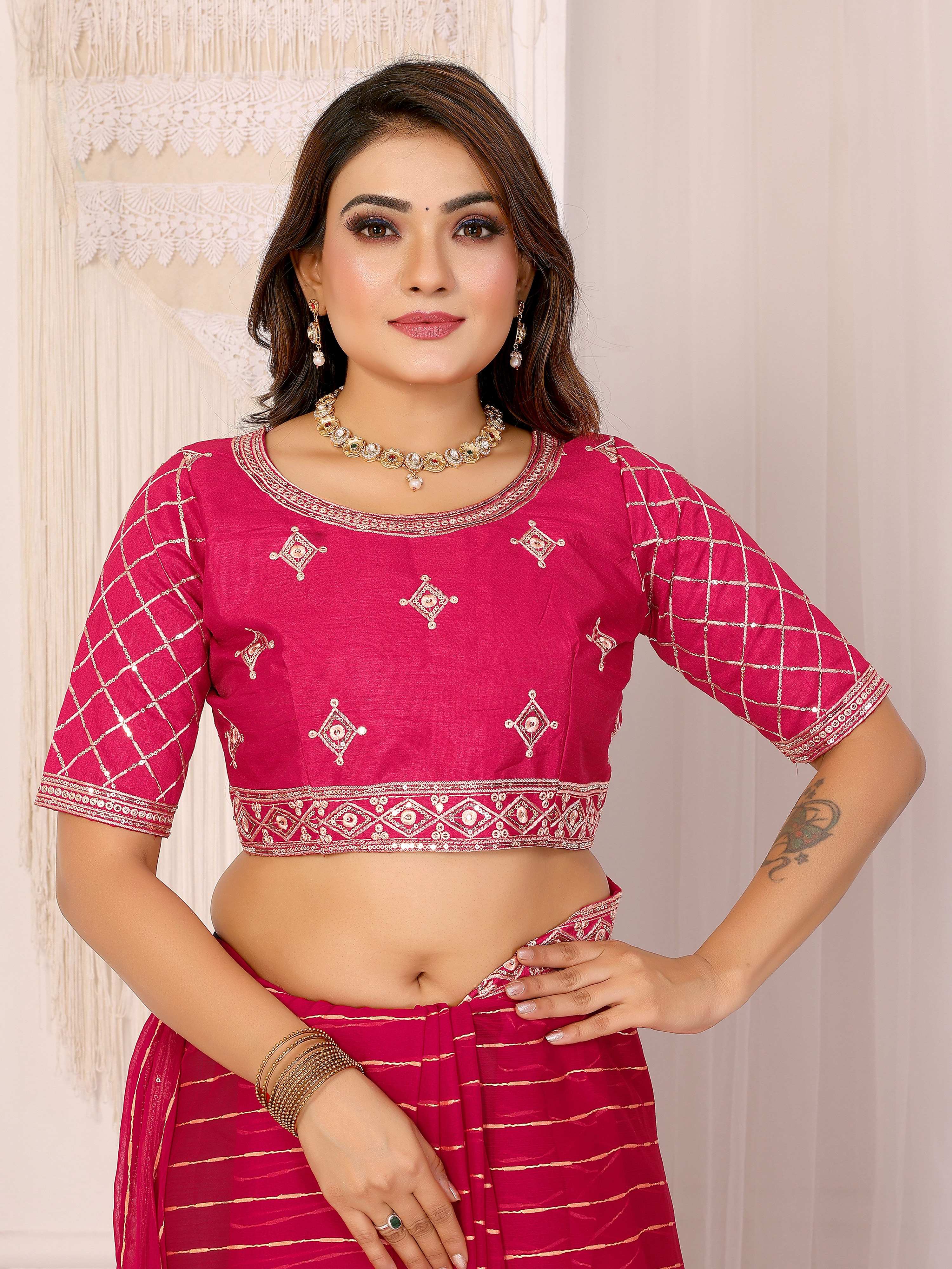 Vedant Vastram Georgette Embroidered & Sequin work Bollywood Fancy Saree - Pink