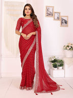 Vedant Vastram Georgette Embroidered & Sequin work Bollywood Fancy Saree - Red