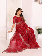 Vedant Vastram Georgette Embroidered & Sequin work Bollywood Fancy Saree - Red