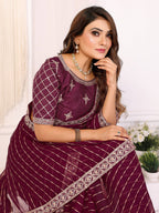 Vedant Vastram Georgette Embroidered & Sequin work Bollywood Fancy Saree - Wine