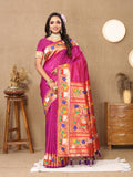 Lorenvalley Fashion Magenta Soft Paithani Silk Woven Design Rich Zari Meenakari Weaving Saree
