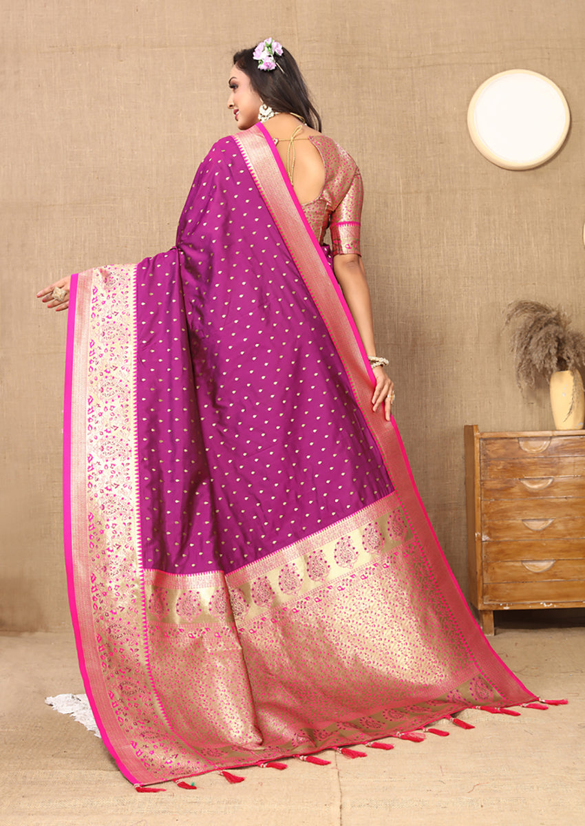 Lorenvalley Fashion Magenta Soft Silk weaving Design Rich Zari Weaving Saree