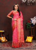 Lorenvalley Fashion Magenta Organza Silk Woven Design with Rich Meenakari Weaving Pallu Saree