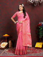 Lorenvalley Fashion Magenta Organza Silk Woven Design with Rich Meenakari Weaving Pallu Saree