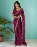 Lorenvalley Fashion Dark Magenta Rangoli Silk with Coding Lace Work Saree with Blouse - Distacart