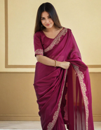 Lorenvalley Fashion Dark Magenta Rangoli Silk with Coding Lace Work Saree with Blouse - Distacart