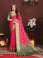 Lorenvalley Fashion Magenta Patola Silk Woven Design with Zari Meenakari Weaving motifs Pallu Saree