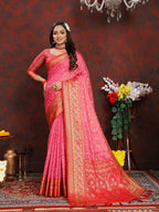 Lorenvalley Fashion Magenta Organza Silk Woven Design with Rich Meenakari Weaving Pallu Saree