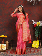 Lorenvalley Fashion Magenta Organza Silk Woven Design with Rich Meenakari Weaving Pallu Saree