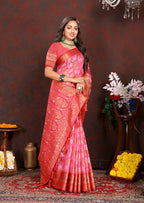 Lorenvalley Fashion Magenta Organza Silk Woven Design with Rich Meenakari Weaving Pallu Saree