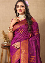 Lorenvalley Fashion Magenta Soft Silk Copper Zari weaving Design Saree