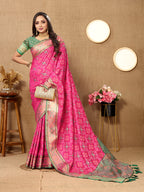 Lorenvalley Fashion Magenta Patola Silk Woven Design with Zari Meenakari Weaving motifs Pallu Saree