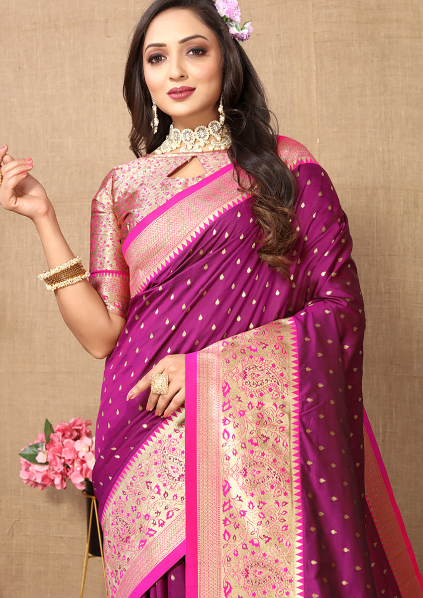 Lorenvalley Fashion Magenta Soft Silk weaving Design Rich Zari Weaving Saree
