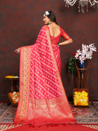 Lorenvalley Fashion Magenta Organza Silk Woven Design with Rich Meenakari Weaving Pallu Saree