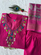 Lorenvalley Fashion Magenta Roman Silk Hand Work Kurta Pant with Dupatta - Distacart