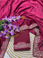 Lorenvalley Fashion Dark Magenta Rangoli Silk with Coding Lace Work Saree with Blouse - Distacart
