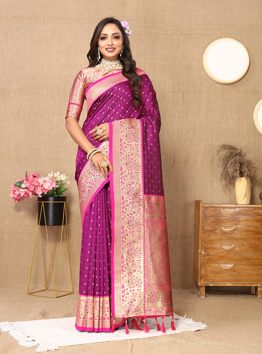 Lorenvalley Fashion Magenta Soft Silk weaving Design Rich Zari Weaving Saree