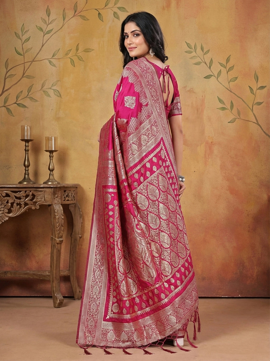 Anaita Magenta Silk Blend Woven Saree With Blouse - Distacart