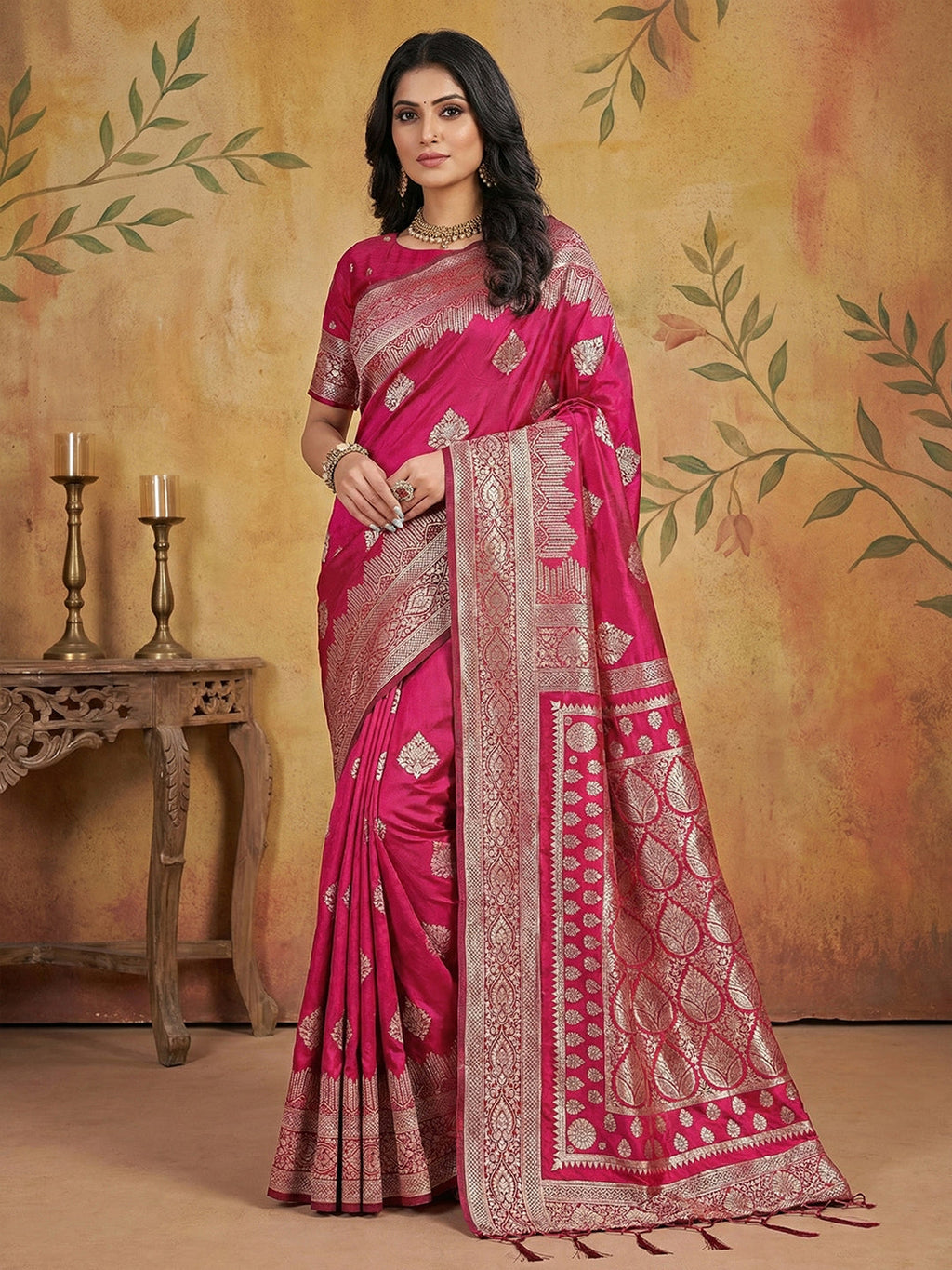 Anaita Magenta Silk Blend Woven Saree With Blouse - Distacart