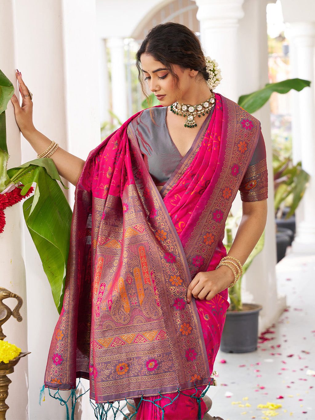 Anaita Magenta Silk Woven Saree With Blouse - Distacart