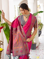 Anaita Magenta Silk Woven Saree With Blouse - Distacart
