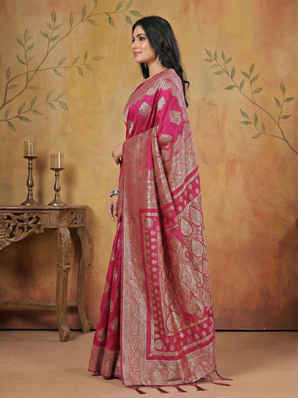 Anaita Magenta Silk Blend Woven Saree With Blouse - Distacart