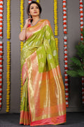 Anaita Green Woven Design Pure Silk Banarasi Saree With Blouse - Distacart