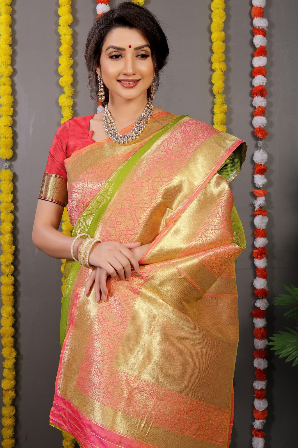 Anaita Green Woven Design Pure Silk Banarasi Saree With Blouse - Distacart