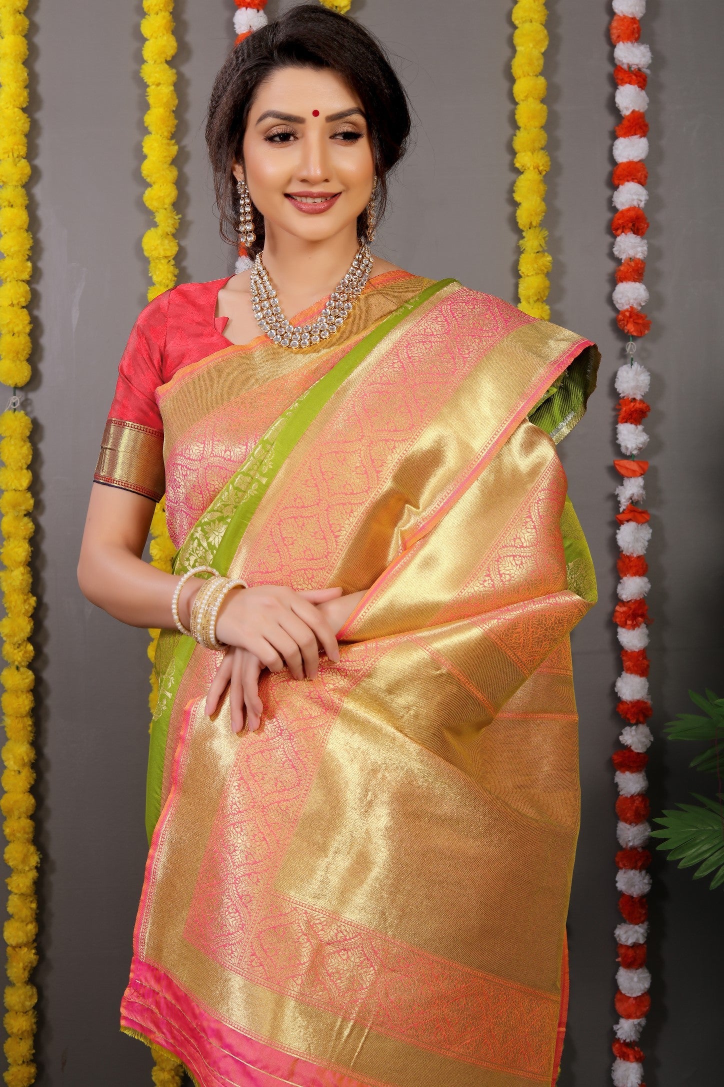 Anaita Green Woven Design Pure Silk Banarasi Saree With Blouse - Distacart