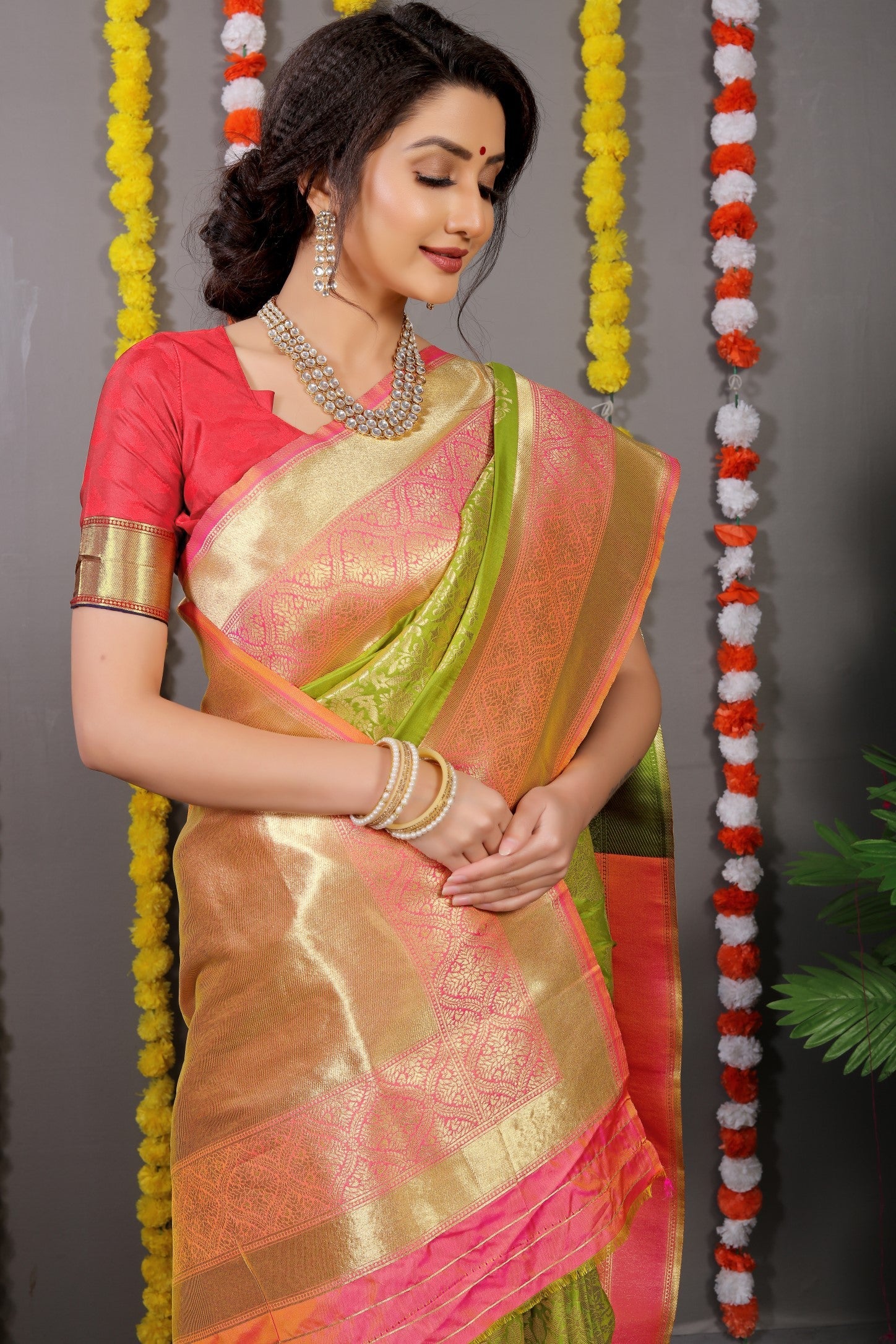 Anaita Green Woven Design Pure Silk Banarasi Saree With Blouse - Distacart