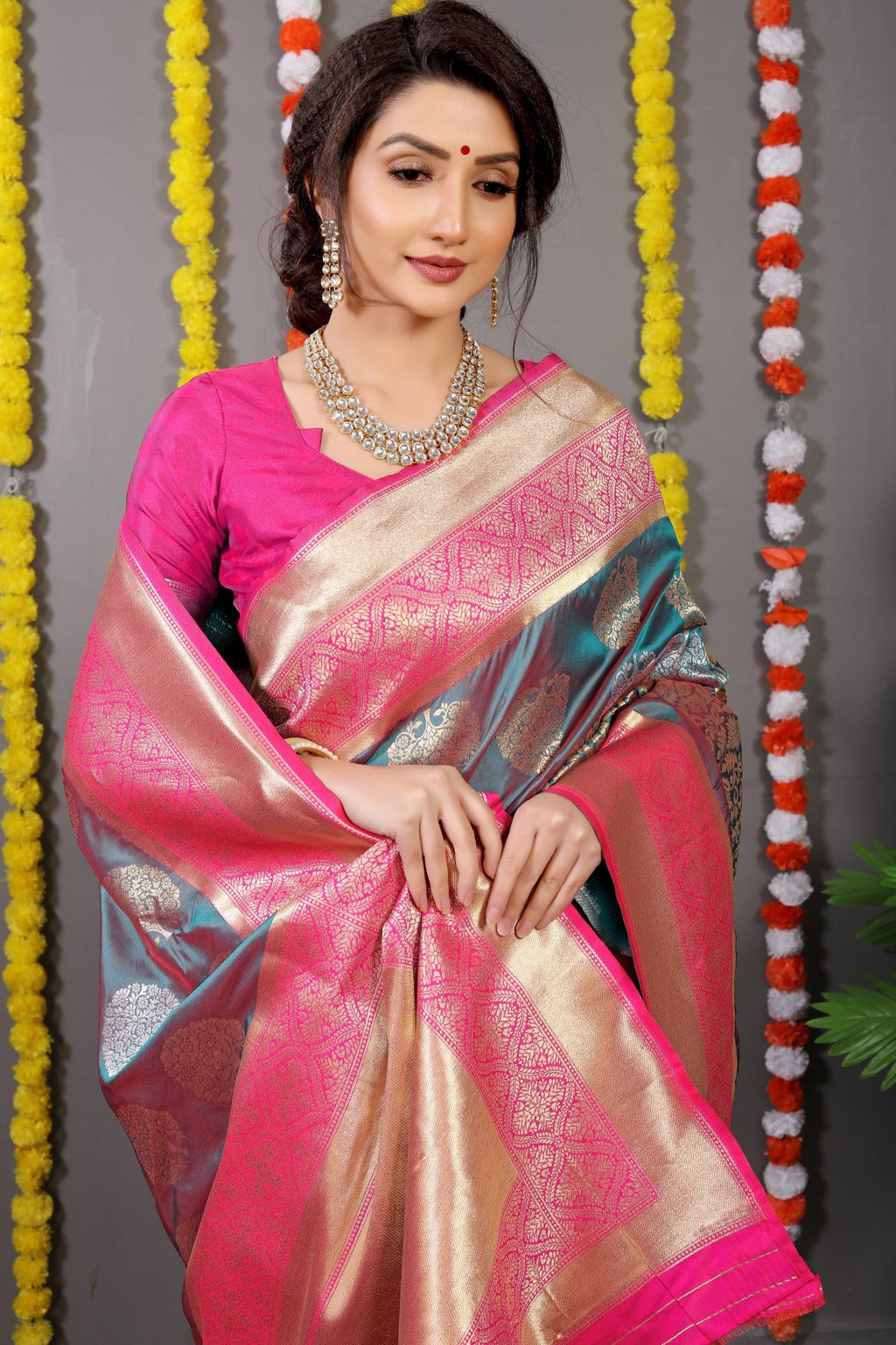 Anaita Grey Woven Design Pure Silk Banarasi Saree With Blouse - Distacart