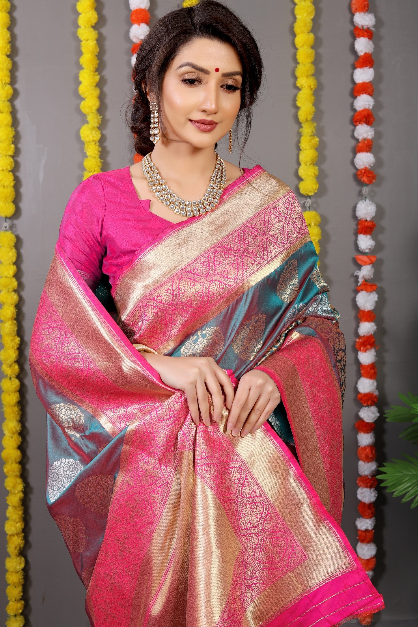 Anaita Grey Woven Design Pure Silk Banarasi Saree With Blouse - Distacart