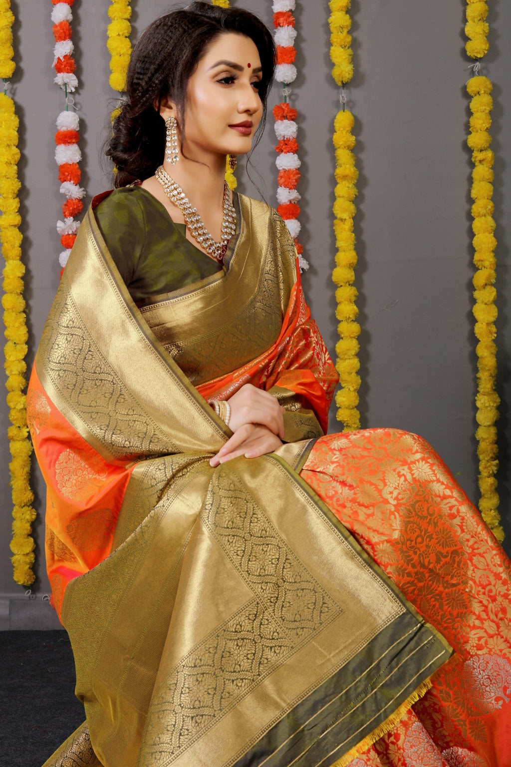Anaita Orange Woven Design Pure Silk Banarasi Saree With Blouse - Distacart