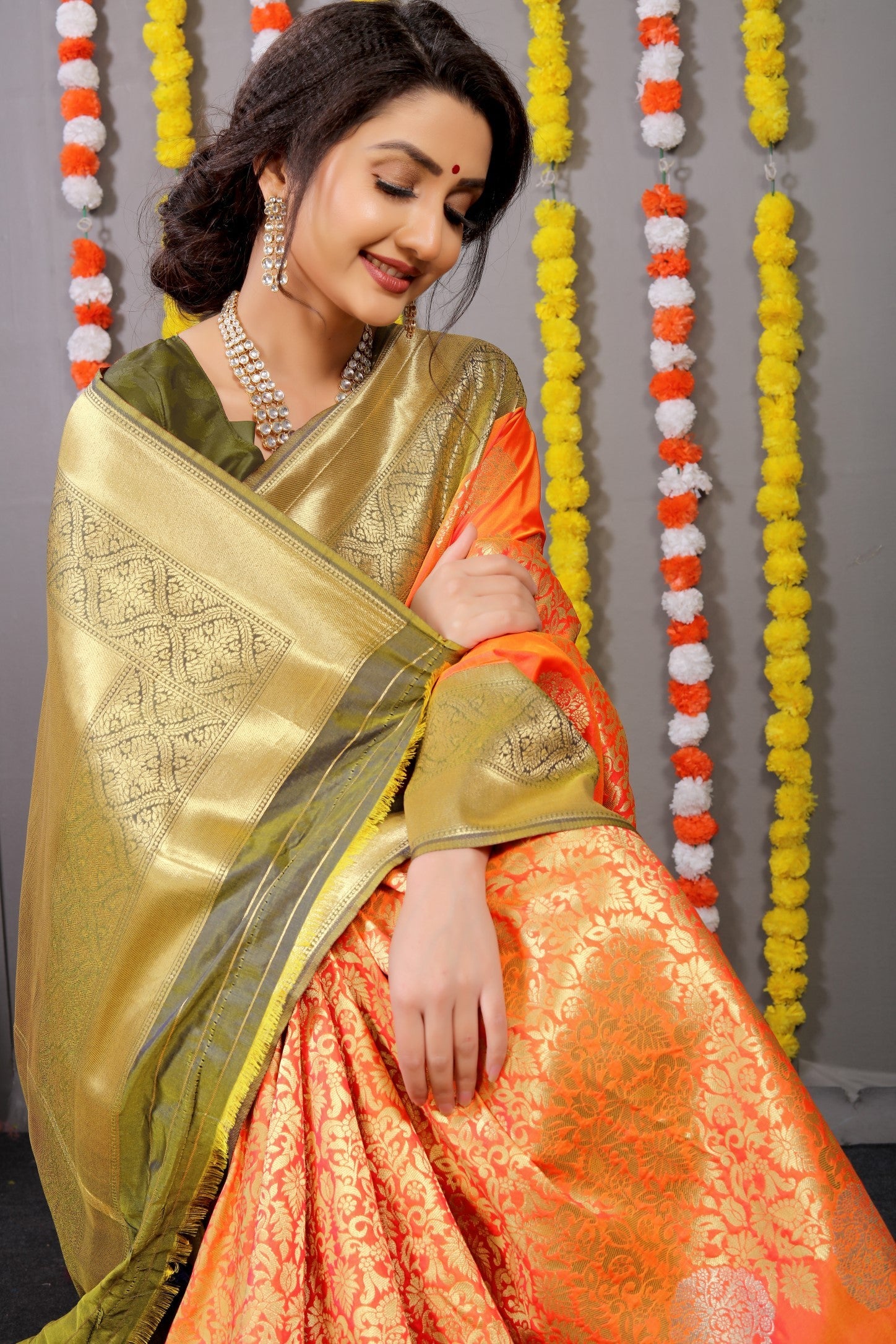 Anaita Orange Woven Design Pure Silk Banarasi Saree With Blouse - Distacart