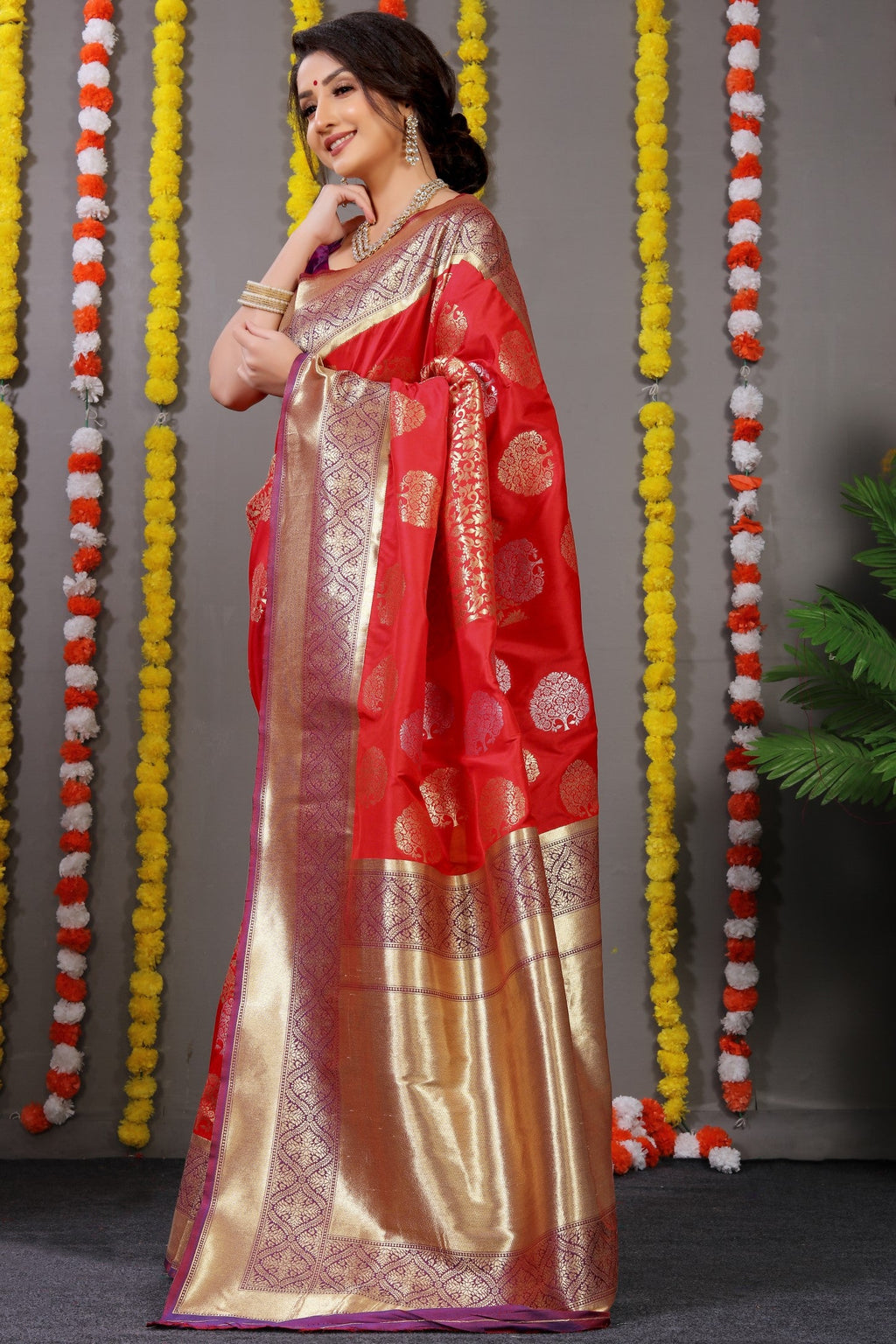 Anaita Red Woven Design Pure Silk Banarasi Saree With Blouse - Distacart