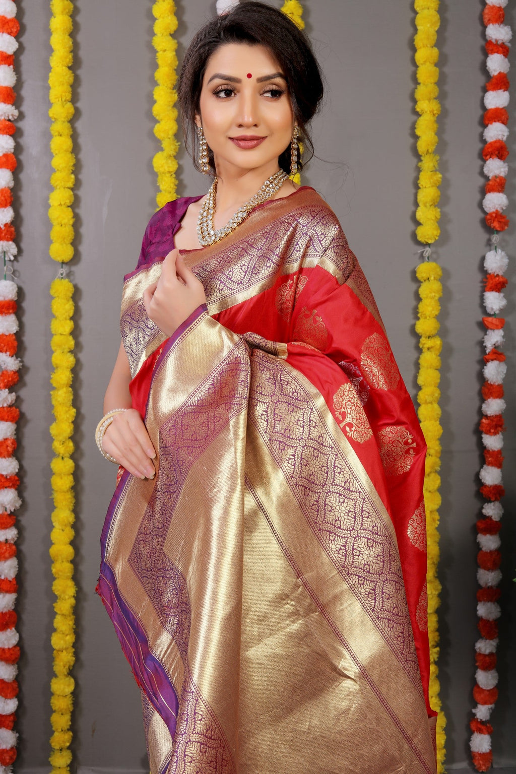 Anaita Red Woven Design Pure Silk Banarasi Saree With Blouse - Distacart