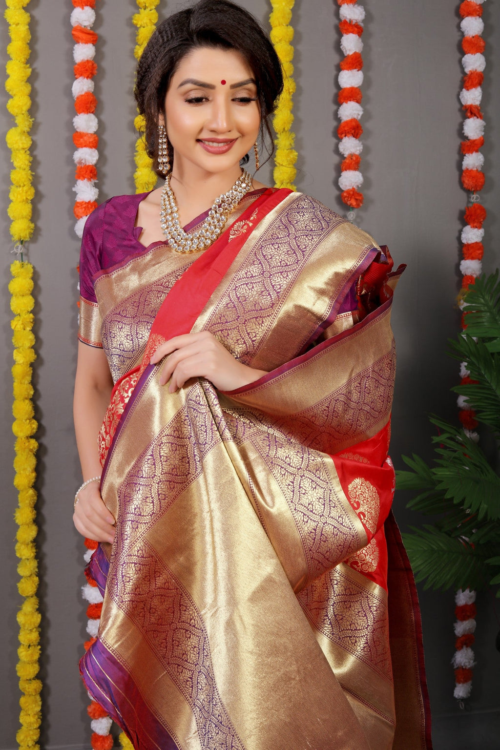 Anaita Red Woven Design Pure Silk Banarasi Saree With Blouse - Distacart