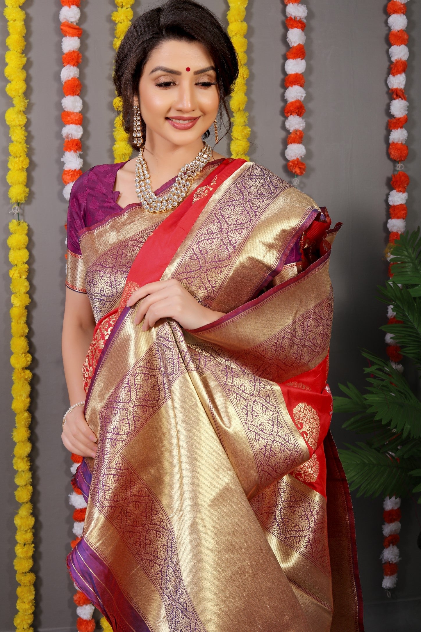 Anaita Red Woven Design Pure Silk Banarasi Saree With Blouse - Distacart