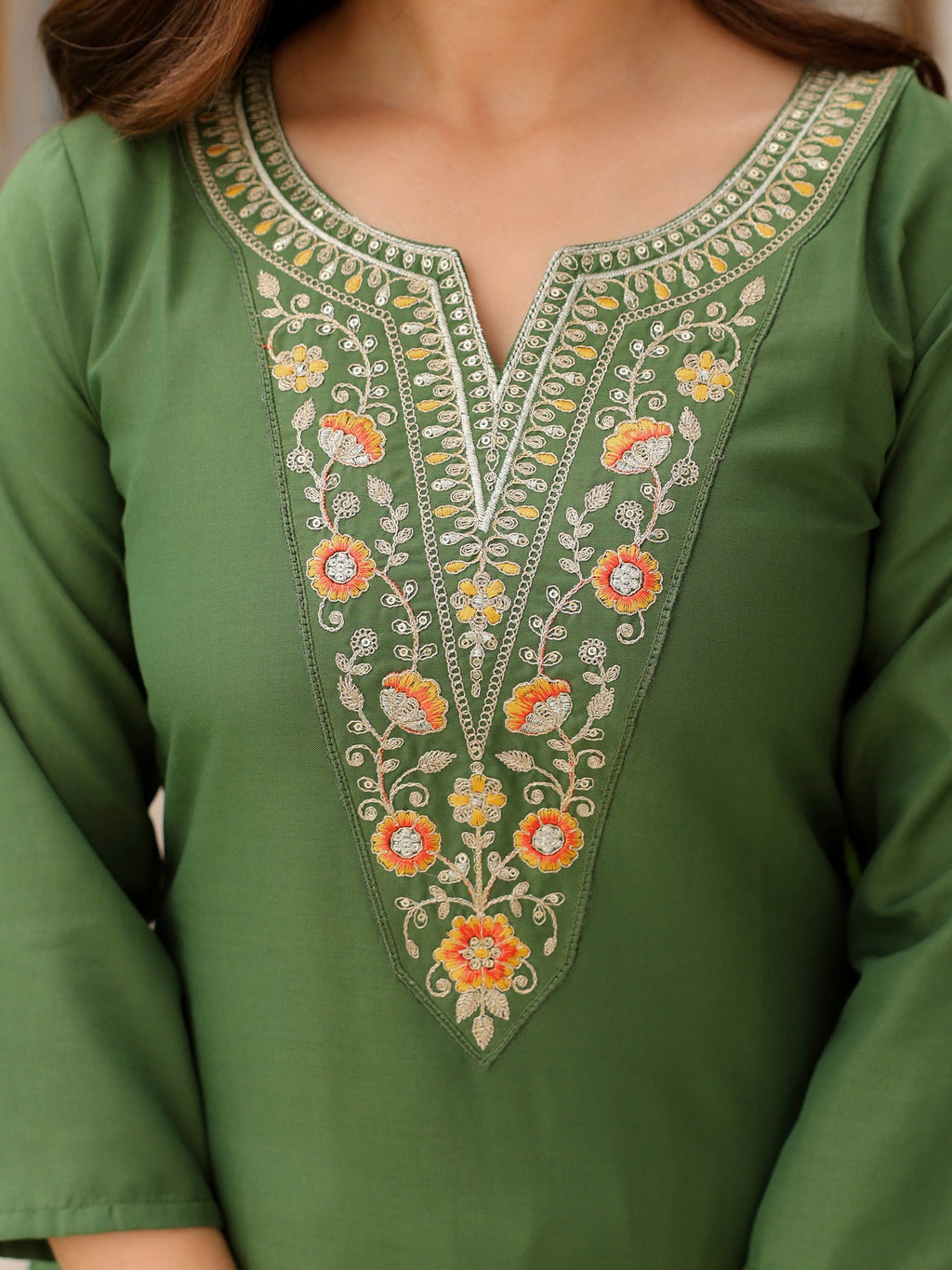 The52 Women's Gorgeous Rayon Embroidery work Straight Kurta with Pant and Dupatta Set - Distacart