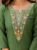The52 Women's Gorgeous Rayon Embroidery work Straight Kurta with Pant and Dupatta Set - Distacart