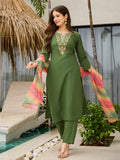 The52 Women's Gorgeous Rayon Embroidery work Straight Kurta with Pant and Dupatta Set - Distacart