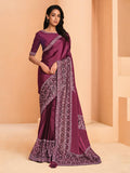 Maroon Satin Crepe Silk Sequence Embroidered Saree With Unstitched Blouse - Mohmanthan Yavanika
